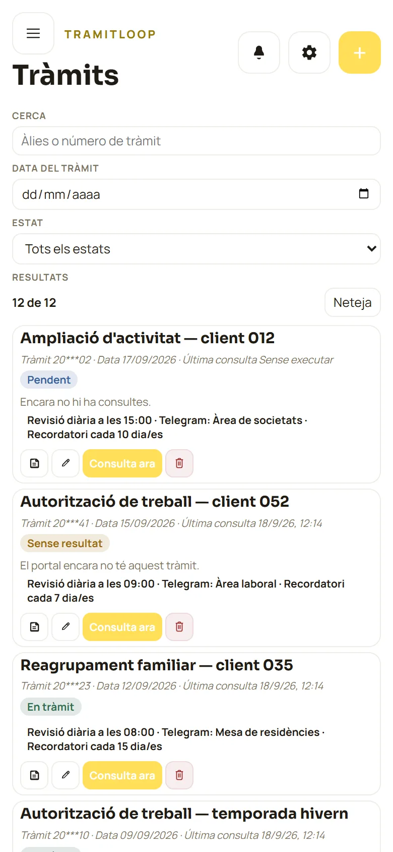 Des del mòbil: El mateix llistat, a la butxaca.
